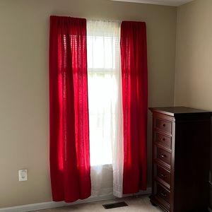 Gently used Pottery Barn Kids Red Window Panels (84x44) & 26” euro pillow sham